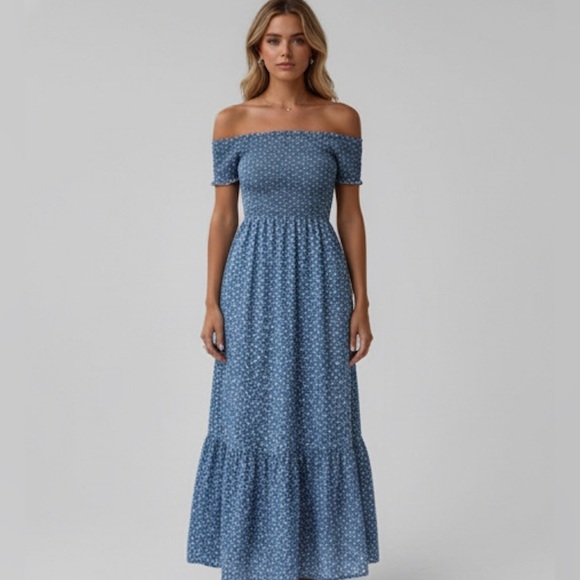 Off The Shoulder  Floral Print Ruffle Hem Dress - Picture 4 of 9